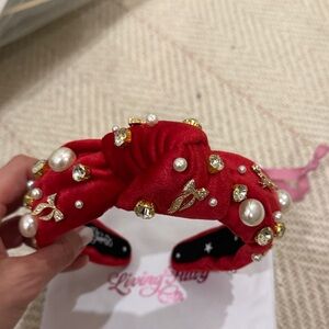 Living Fully Co Red Embellished Headband with Pearls and Gems